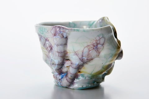 Lacquer-Filled Crackle, White Porcelain Guinomi (Sake Cup) | Kodai Ujiie (alternate view)