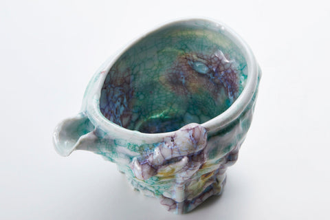 Lacquer-Crackle White Porcelain Katakuchi Pitcher | Kodai Ujiie (alternate view)